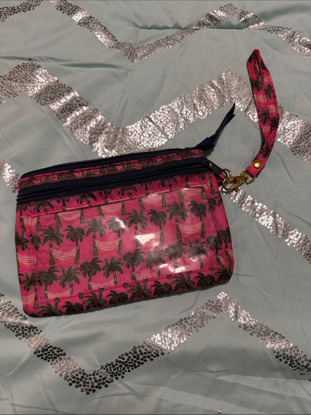 Pink Palm-Print Wristlet Wallet